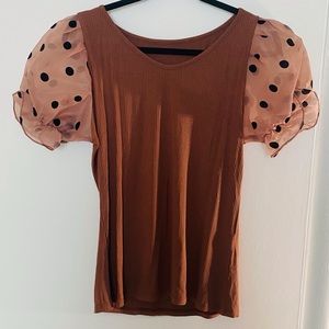 Ruffles polka dot sleeves blouse